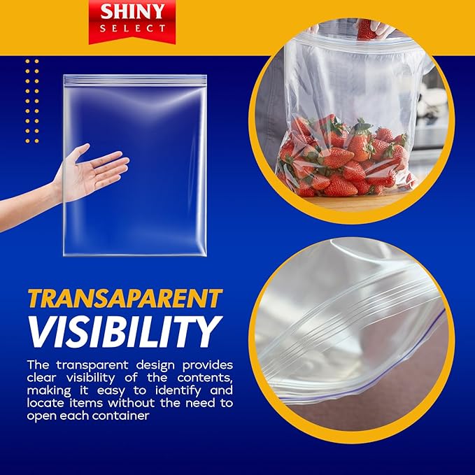 5 Gallon X-Large Storage Bags, 18”x24”, 100 Count – Big Clear Plastic Bag, Resealable Zip & Lock Top for Freezer, Food, Towels, Toiletries, Camping Gears, Seasonal Clothing, Pantry Items