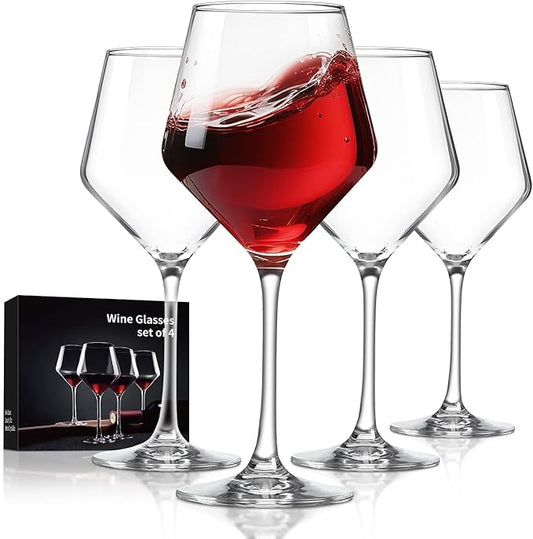 Hand-Blown Crystal Wine Glasses Set of 4, 16OZ, Long Stem Glasses for Red and White Wine, Christmas and Wedding Gifts (4)