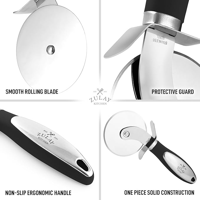 Zulay Kitchen Premium Pizza Cutter - Durable Stainless Steel Pizza Cutter Wheel - Easy-to-Clean, Easy-to-Use Pizza Slicer - Super Sharp with Non-Slip Handle - Dishwasher Safe Pizza Wheel (Black)