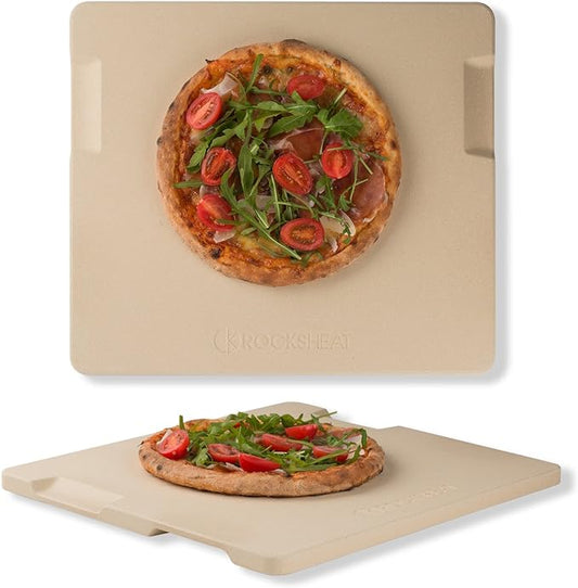 Large Pizza Stone, 16"x14" Rectangular Pizza Stone for Oven Grill BBQ, Baking Stone for Pizza Bread, Unique Built-in 4 Handles Cooking Stone