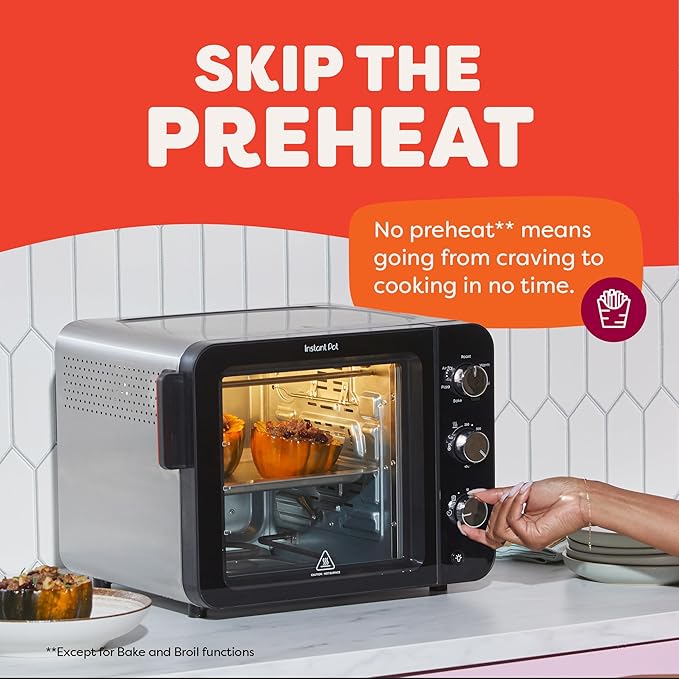 Instant Pot No Preheat Required* 4-Slice Air Fryer Toaster Oven with InstantHeat Technology, 7-in-1, Air Fry, Bake, Toast, Roast, Broil, Warm, and Make Pizza