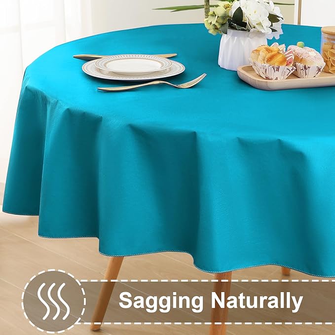 homing Round Vinyl Tablecloth, Waterproof Spillproof Plastic Flannel Backed Table Cloth, Wipe Clean Table Cover for Dining, Buffet Parties and Camping (Turquoise, 60")
