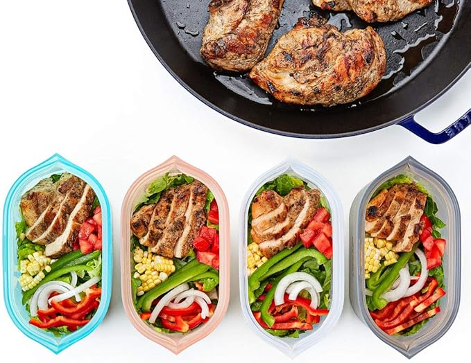 Zip Top Reusable Food Storage Bags | Large Dish [Teal] | Silicone Meal Prep Container | Microwave, Dishwasher and Freezer Safe | Made in the USA