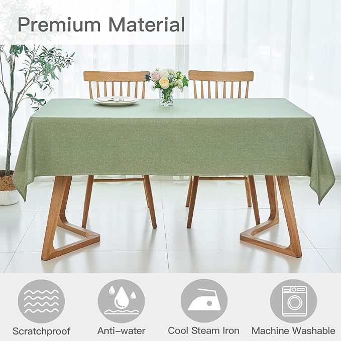 maxmill Rectangular Tablecloth Linen Texture Stain Proof Waterproof Wrinkle Free Spillproof Washable Fabric Table Cloth Farmhouse Tablecloths for Dining Room Party Holiday, 60 x 140 Inch, Sage Green