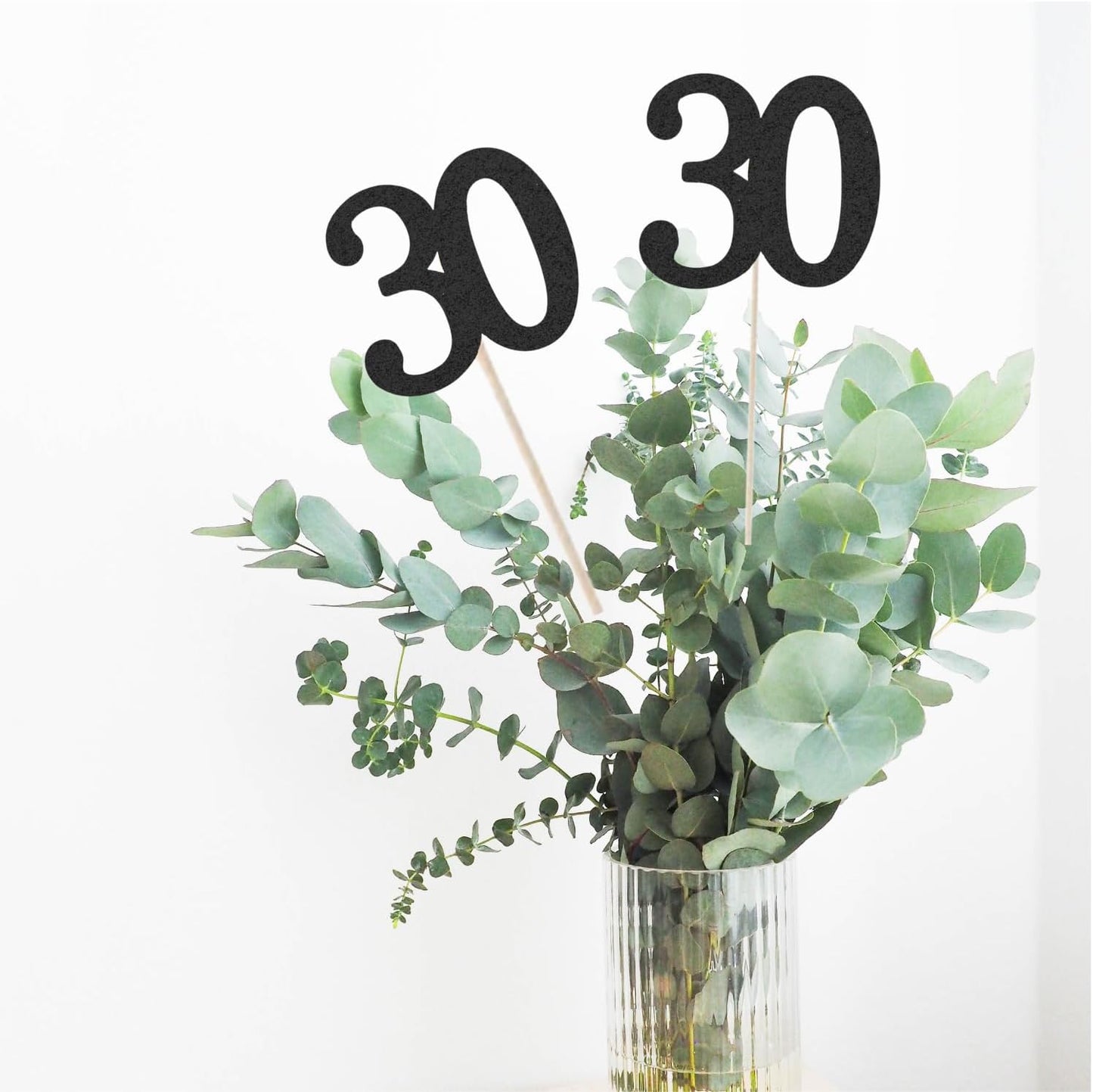 10-Pack Double Sided Glitter 30th Birthday Centerpiece Anniversary Centerpiece Sticks, Number 30 Table Topper Cake Topper for 30th Birthday Anniversary Table Party Decorations (Double Sided black)
