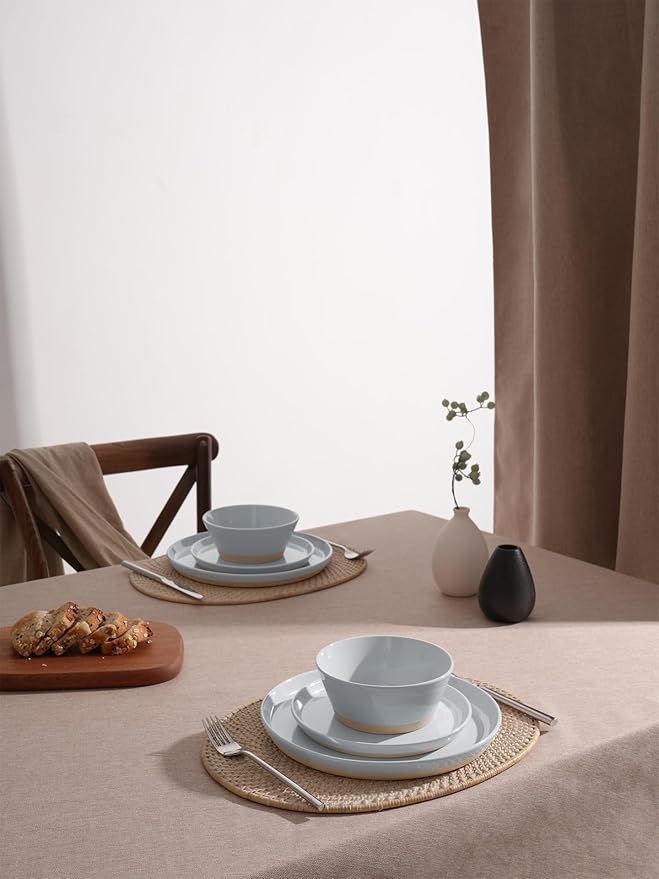 Famiware Saturn Speckled Dinnerware Sets for 6 (18 Pieces), Stoneware Plates and Bowls Dish Set - Chip and Scratch Resistant, Microwave and Dishwasher Safe, Light Gray