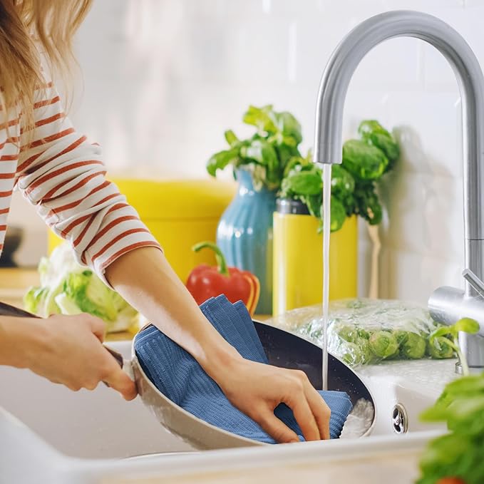 Homaxy Premium Kitchen Towels (18"x 28", 6 Pack), Large 100% Cotton Kitchen Hand Towels, Ultra Absorbent Ribbed Terry Tea Towels Set with Hanging Loop, Navy Blue