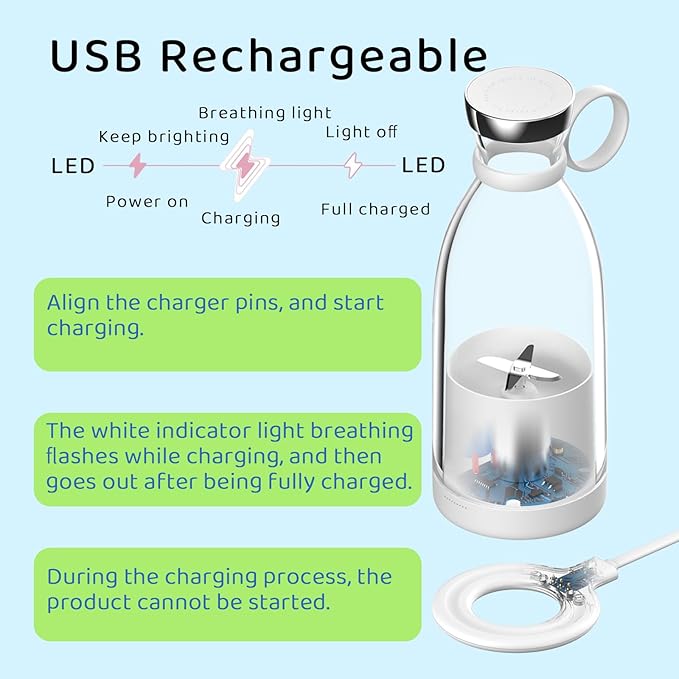 Asa Vea Portable Blender, Mini Blender for Smoothies and Shakes with 4 Blades, 11 Oz Personal Size Blender with Travel Lid and USB Rechargeable for Kitchen, Office, Gym (Pink)