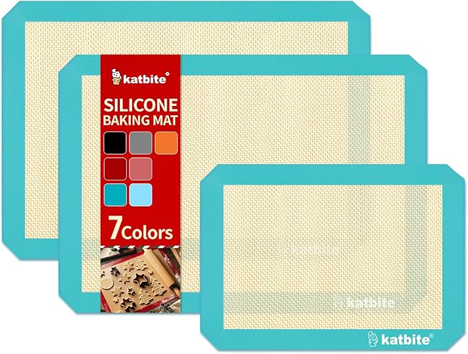 Katbite Silicone Baking Mat Colorful Collection - Set of 3: 2 Half Sheets Mats (11 5/8" x 16 1/2") + 1 Quarter Baking Sheet, Reusable & Nonstick Bakeware Mats for Cookies, Macarons, Bread (Dark Blue)