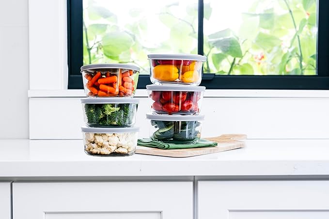 12-Piece Glass Food Storage Containers Set (6 Containers + 6 BPA-Free Lids) | 2-Cup, Leakproof | Microwave, Freezer, Oven & Dishwasher Safe | Ideal for Meal Prep & Pantry Organization