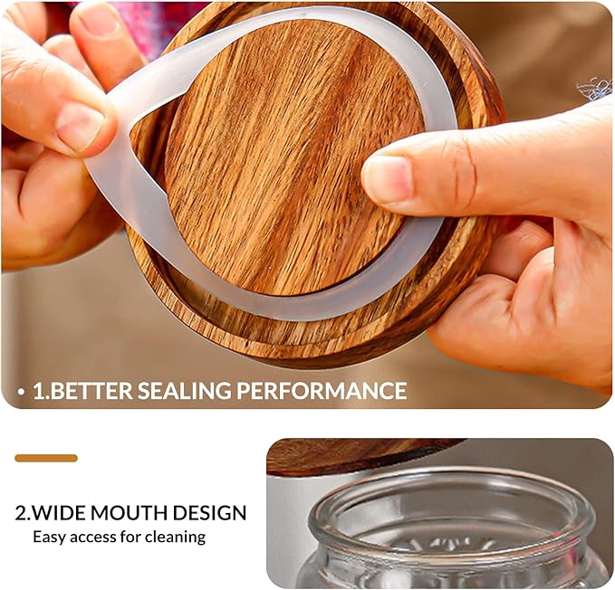 35oz/1000ml Glass Storage Jars with Nature Wood Lids, Airtight Food Storage Containers for Kitchen Organization, Large Capacity for Cookie, Pasta, Sugar, Flour, Cereal - Set of 2