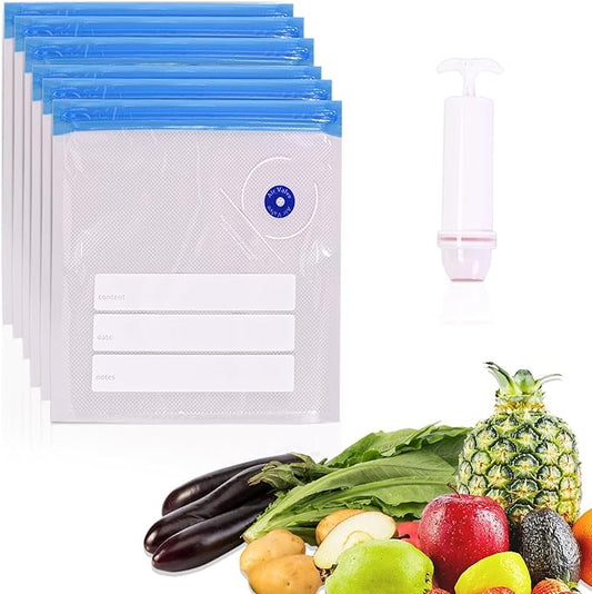 Sous Vide Bags, 20 PCS 8"X9" Reusable Vacuum Seal Bags for Food,Vacuum Zipper Sealer Bag with Hand Pump, Sous Vide Cooking,Freezer Safe,Microwave Heating and Food Storage