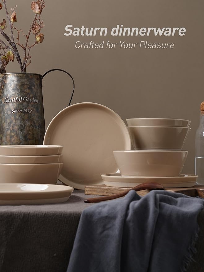 Famiware Saturn Speckled Dinnerware Sets for 6 (18 Pieces), Stoneware Plates and Bowls Dish Set - Chip and Scratch Resistant, Microwave and Dishwasher Safe, Cinnamon Brown