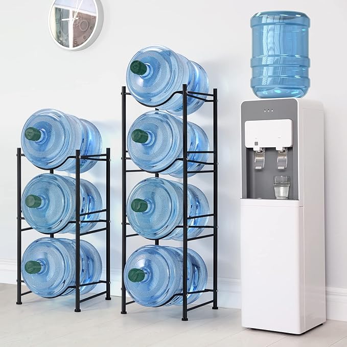 smusei 5 Gallon Water Bottle Jug Holder 4 Tier Heavy Duty Cooler Jug Storage Rack Detachable Bottle Organizer Shelf for Home, Kitchen, Office, Breakroom Space Save, Black