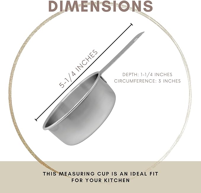 1/2 Cup Stainless Steel Measuring Cup | Sturdy Metal 125 ml | 125 cc | 4 oz | Single Cup for Wet and Dry Ingredients | Great for use as 1/2 Cup Dog Food Scoop - 12 PK