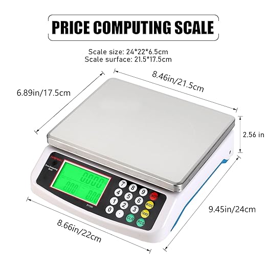 Large Digital Kitchen Scale 30KG Commercial Food Scale 66LB for Baking Bread Meat Stainless Steel Price Computing Scale LCD Display,Prep Counting Scale for Parts and Coins Adapter Included