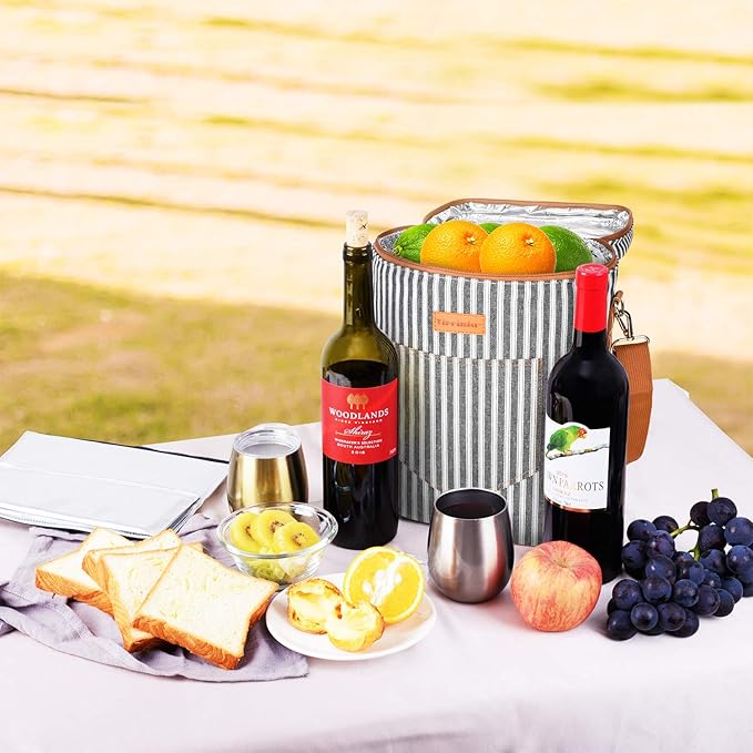 Tirrinia 4 Bottle Wine Gift carrier - Insulated & Padded Portable Versatile Wine Carrying Cooler Tote Bag for Travel, BYOB Restaurant, Wine Tasting, Party, Great Gift for Wine Lover, Black Stripe