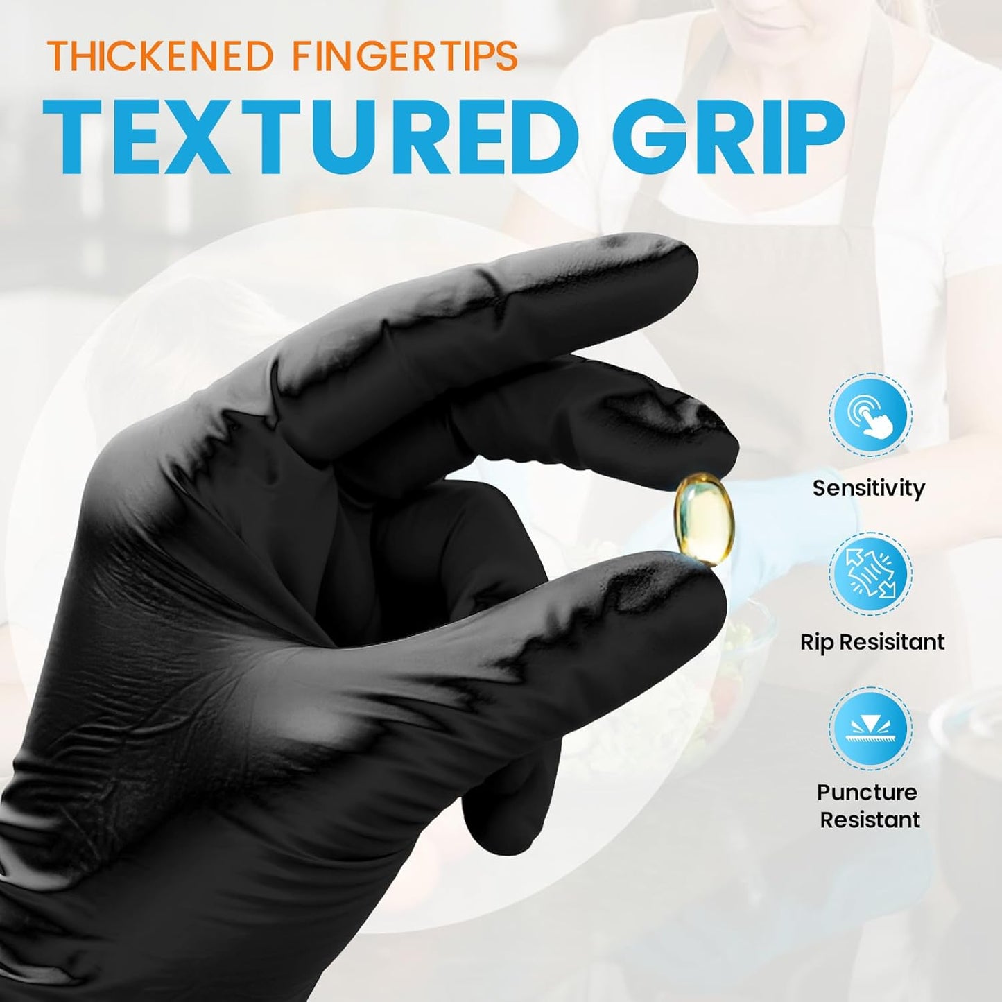 6 mil Disposable Nitrile Gloves, Heavy Duty Disposable Glove, Cooking Gloves, Latex Free, Powder Free (Black of 100, X-Large)