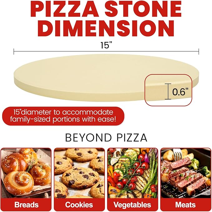 GOOD GAIN Pizza Stone for Oven Grill - Cordierite Baking Stone for Bread, Pies | 15'' Round Oven Stones for Cooking | Indoor,Outdoor | Durable, Heat Shock Resistant (Beige)