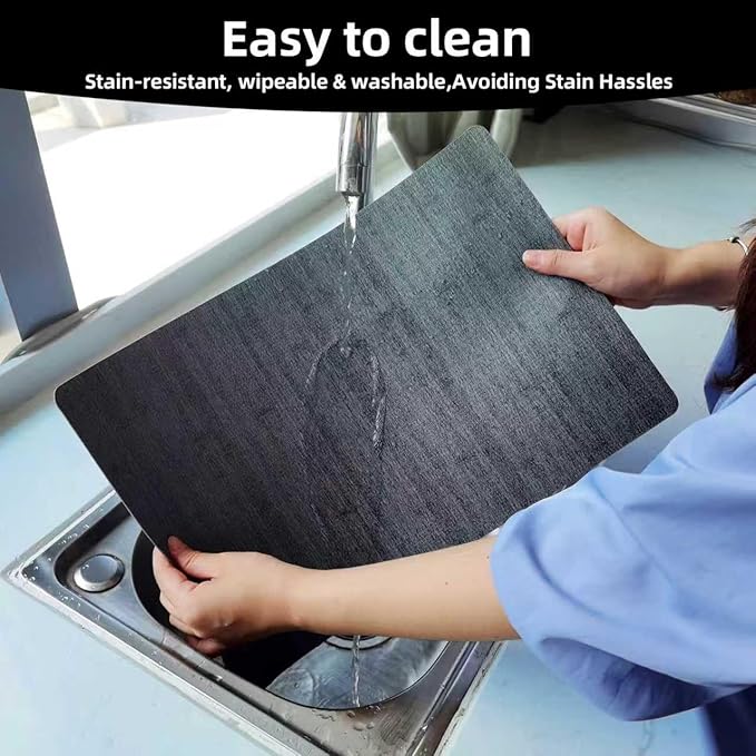 Vinyl Placemats Set of 6-12×17.7 Inch Waterproof & Heattable Placemats, Fall Faux Leather Wipeable Outdoor Table Mat for Dining, Kitchen, Indoor Outdoor Use (Grey, Wood Grain)