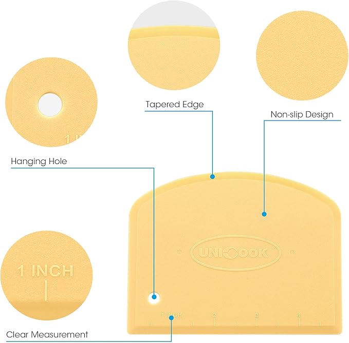 Unicook Dough Scraper, Flexible Bowl Scraper, Nonslip Bench Cutter with Measurement, Pastry Chopper, Multipurpose Kitchen Tool for Dough, Pastry, Pizza, Bread, Baking, Cake and More, 2 Pack