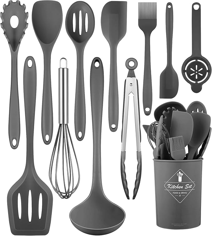 Kitchen Utensils Set-12 Pieces Silicone Cooking Utensils Set (Dishwasher Safe) 392°F Heat Resistant Spatula Set, Nonstick Cookware