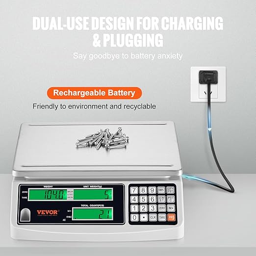 VEVOR Industrial Counting Scale, 30 kg x 1 g, Digital Scale for Parts and Coins, g/kg/lb Units, Electronic Gram Scale Inventory Counting Scale Kitchen Jewelry Scale with RS232 Port and 3 LCD Screens
