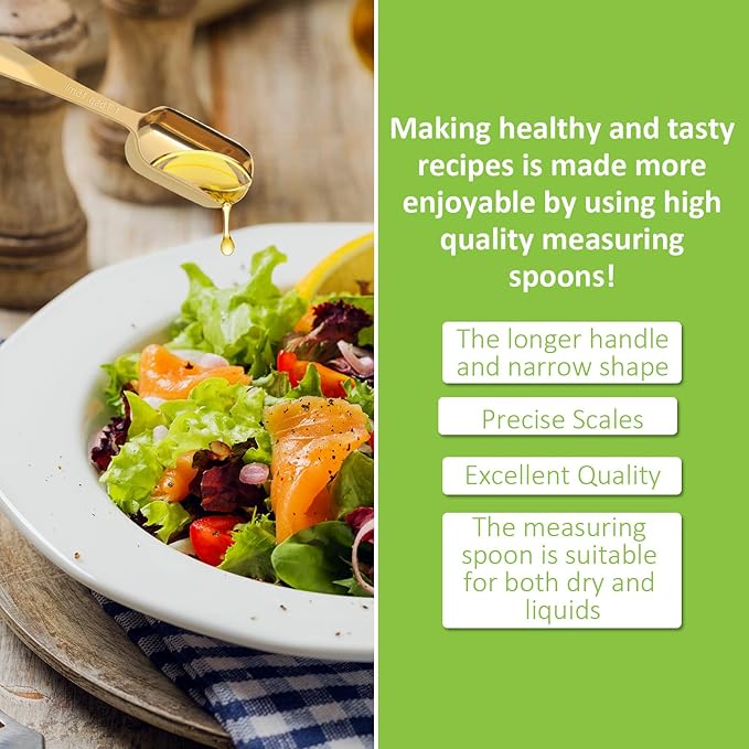 2 Pcs 1/8 Teaspoon (0.63 mL | 1/8 Tsp | 0.63 cc | 1/64 oz) Stainless Steel Single Measuring Spoon, Long Handle Metal Measuring Spoon, Kitchen Gadgets for Cooking & Baking(Gold)