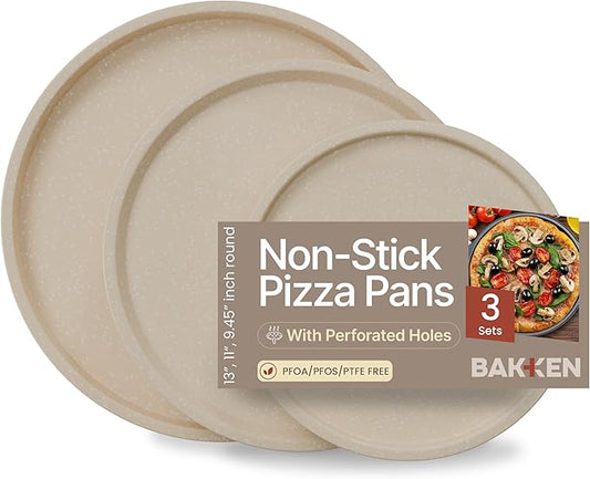 White Marble Non Stick Pizza Pans Set of 3 – Carbon Steel Pizza Baking Trays (9.45", 11.02", 12.99") for Oven Use, Durable, PFOA, PFOS, PTFE Free, Dishwasher Safe, Stain-resistant, Easy Cleanup