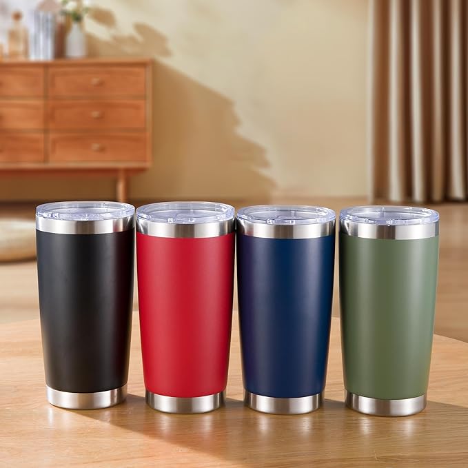 20 oz Tumblers Bulk Stainless Steel Tumbler with Lid Double Wall Vacuum Insulated Coffee Mug 20oz Powder Coated Cup for Hot and Cold Drinks, Army Green, 12 pack