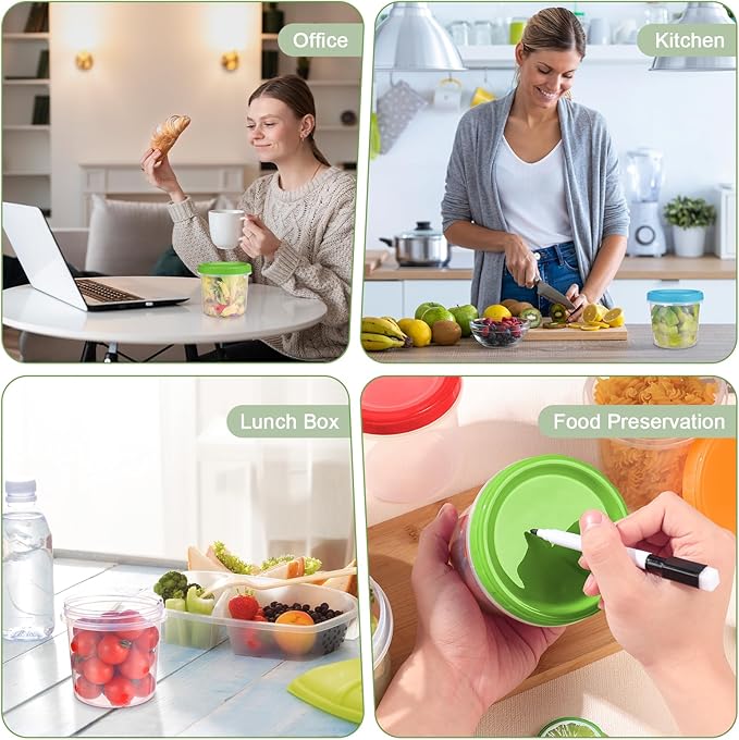 16 oz Plastic Deli Containers with Lids, 6 Pack Stackable Small Freezer Containers, Reusable 2 Cup Food Storage Containers with Pen and Brush, Microwave & Dishwasher Safe, BPA Free