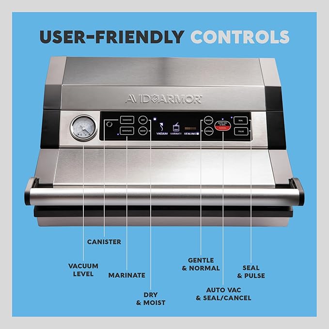 Avid Armor Vacuum Sealer A420 – 12" Wide Seal Bar for Wider Bags, Fits 50 ft Rolls, Seals Multiple Quart Bags, Food Saver for Kitchen Storage, Sous Vide, Marinating