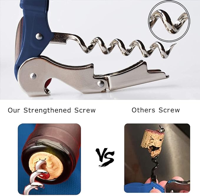 HYZ 2-Pack Wine Opener Waiter Corkscrew, Professional Wine Key for Servers, Bartender with Foil Cutter, Manual Wine Bottle Opener Double Hinged (Navy Blue)