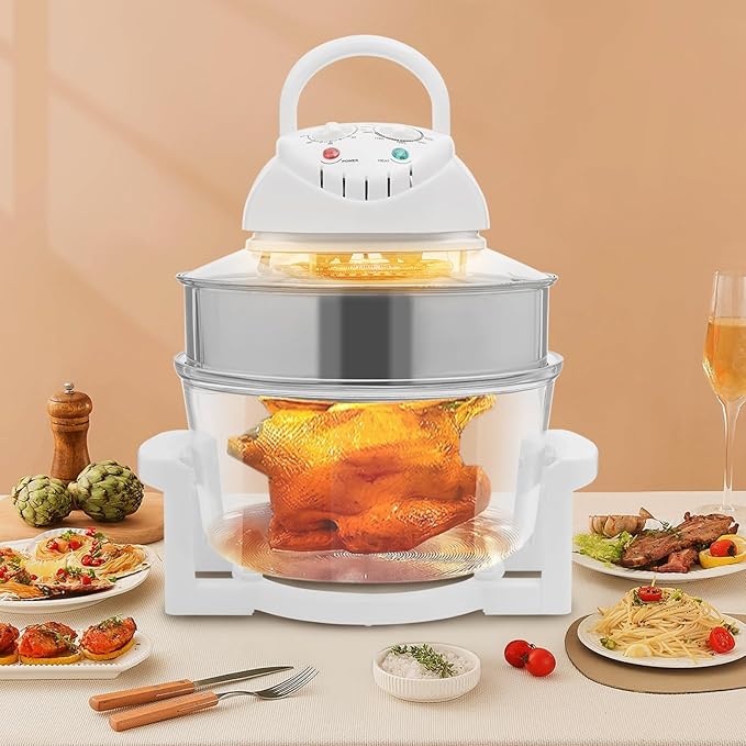 18QT Turbo Air Fryer Oven, Electric Convection Oven Roaster Steamer, Large Countertop Air Fryer Toaster Oven with Glass, 360° Viewable for Family & Party, Steam, Bake and Gril,1200W