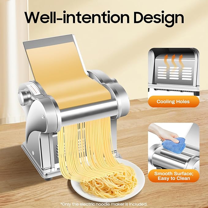 Pasta Maker Machine, Manual Roller Pasta Maker with Adjustable Thickness, 2-in-1 Electric Noodle Maker with 2 Cutters for Spaghetti, Fettuccini, Lasagna or Dumpling