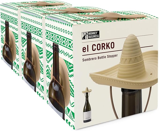 Elcorko Silicone Wine Stopper with Sombrero Design, Keeps Wine Fresh - Pack of 3