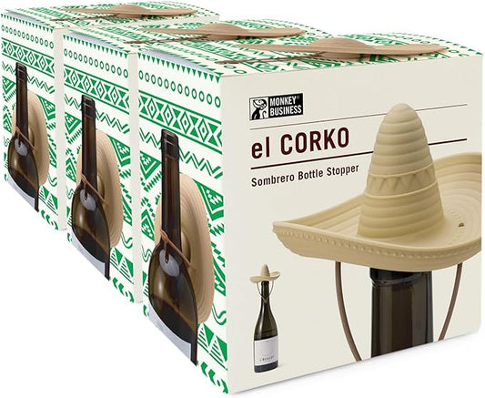 Elcorko Silicone Wine Stopper with Sombrero Design, Keeps Wine Fresh - Pack of 3