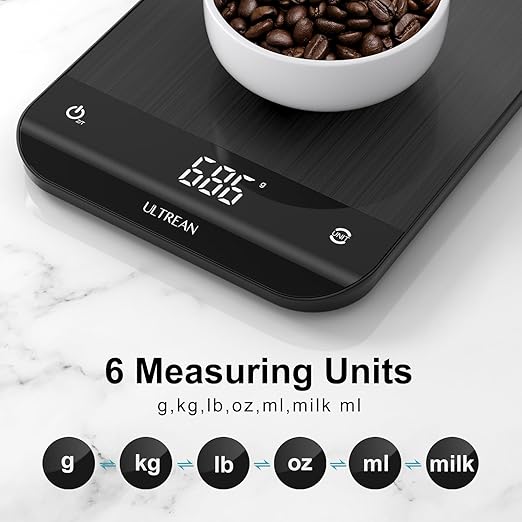 Ultrean Food Scale, Digital Kitchen Scale with LED Display, Weight Grams and Ounces for Baking Cooking, 6 Units with Tare Function, 11lb (Batteries Included)