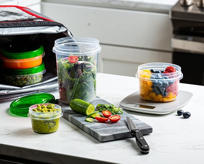 (16 Ounce 10 Pack) Twist cap Containers Clear Bottom With Green Top Screw on Twist Top Food Storage Freezer Containers