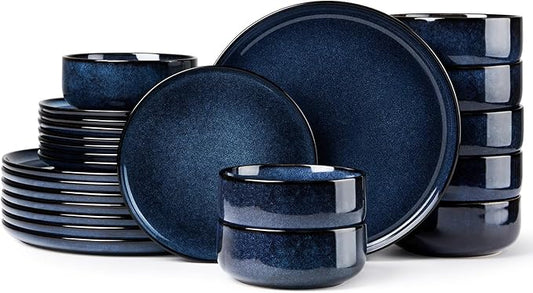 Herogo 24 Pieces Stoneware Dinnerware Set Service for 8, Dinner Plates and Bowls Sets, Double Reactive Glaze Dishes Set for Kitchen, Scratch Resistant, Microwave & Dishwasher Safe, Starry Blue