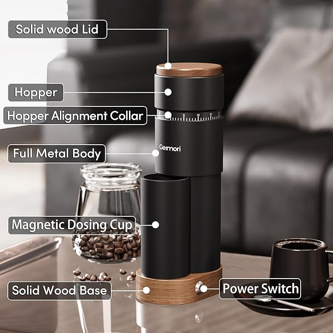 Burr Coffee Grinder,Wirsh Portable Electric Coffee Grinder Geimori T38 Plus with 38mm 6-Core Conical Burr,Stepless Grind Settings from Fine to Coarse for Espresso,Drip,French Press,Home&Travel Use