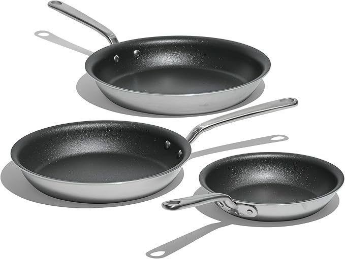 Made In Cookware - ProCoat Non Stick 3 Piece Frying Pan Set (Includes 8",10",12") - 5 Ply Stainless Clad - Professional Cookware - Crafted in USA - Induction Compatible - (Graphite)