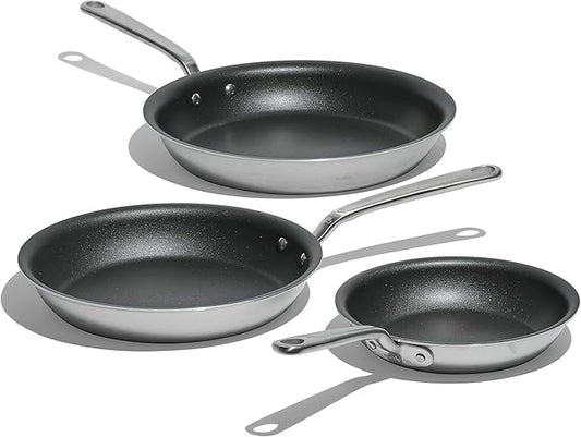 Made In Cookware - ProCoat Non Stick 3 Piece Frying Pan Set (Includes 8",10",12") - 5 Ply Stainless Clad - Professional Cookware - Crafted in USA - Induction Compatible - (Graphite)