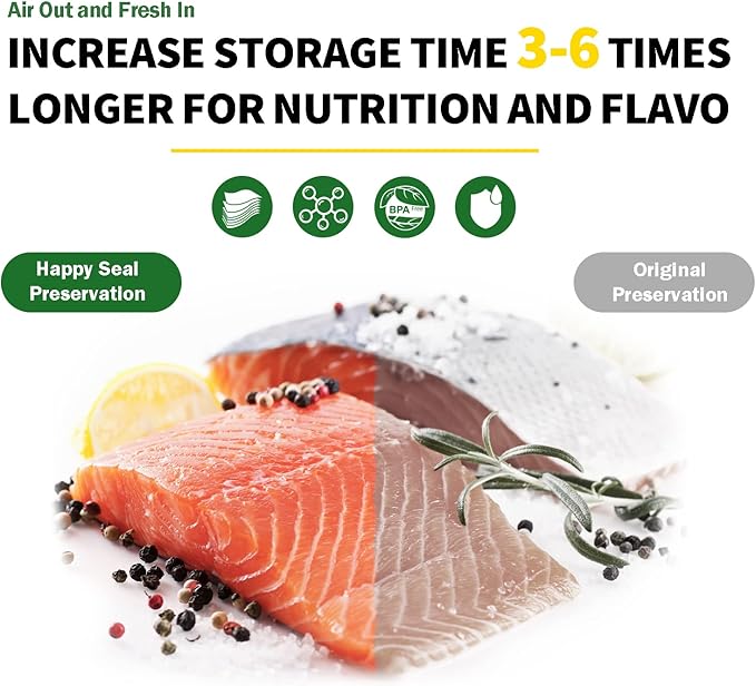 Happy Seal Vacuum Sealer Bags 11" x 50' 2 Pack for Food Saver, Rolls for Custom Fit Airtight Food Storage, Meal Prep or Sous Vide, Commercial Grade Vacuum Seal Freezer Bags