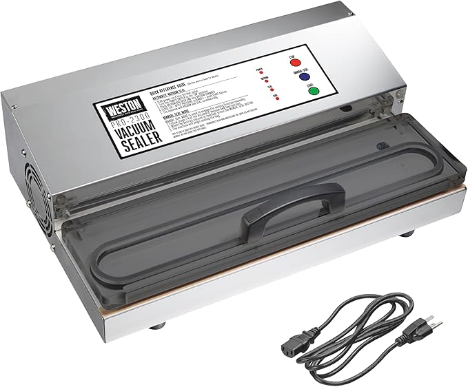 Weston Brands Vacuum Sealer Machine for Food Preservation & Sous Vide, Extra-Wide 5mm Bar for Sealing Bags up to 15" Wide, 1020 Watts, Commercial Grade Pro 2300, Stainless Steel (65-0220-W)