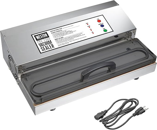 Weston Brands Vacuum Sealer Machine for Food Preservation & Sous Vide, Extra-Wide 5mm Bar for Sealing Bags up to 15" Wide, 1020 Watts, Commercial Grade Pro 2300, Stainless Steel (65-0220-W)