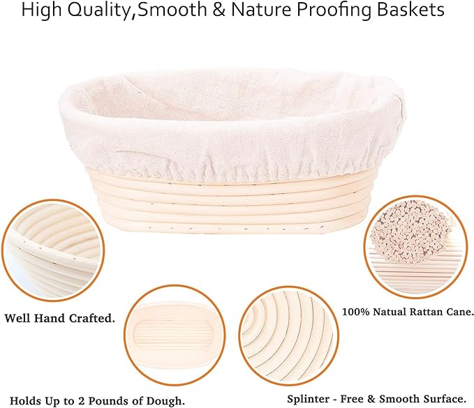 Sourdough Bread Baking Supplies, 9 Inch Round Bread Banneton Proofing Basket & 10 Inch Oval Proofing Basket with Liner Sourdough Starter Kit for Making Baking Fermentation