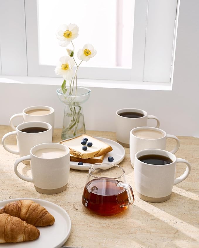 famiware Coffee Mugs Set of 6, Milkyway 13 oz Mug Set, Ceramic Cup Set with Handle for Coffee, Tea, Cocoa, Milk, Matte White