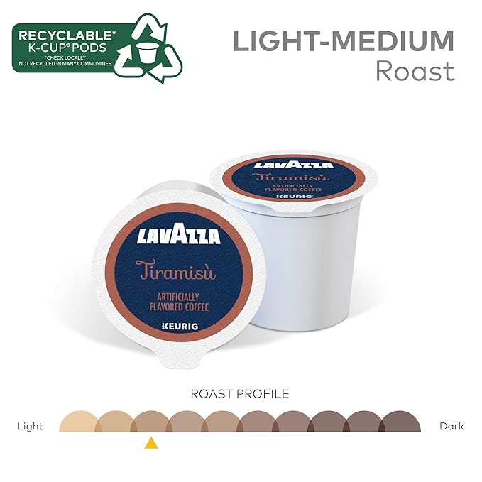 Lavazza Tiramisù Coffee, Single Serve Keurig K-Cup Pods, Flavored Coffee, 88-Count Box (4 Packs of 22)