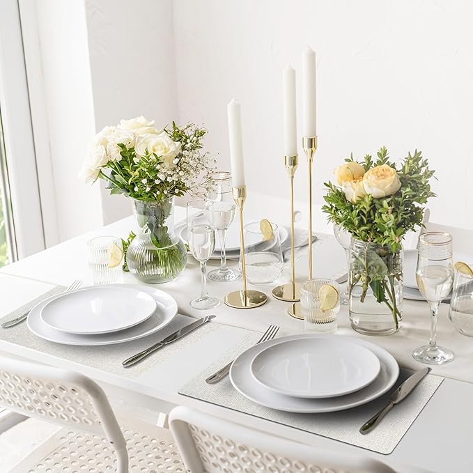 Vinyl Placemats Set of 6-12×17.7 Inch Waterproof & Heattable Placemats, Fall Faux Leather Wipeable Outdoor Table Mat for Dining, Kitchen, Indoor Outdoor Use (Beige, Wood Grain)